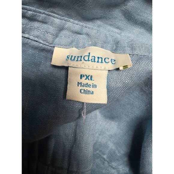 Sundance Womens Pleated Blue Linen Button-Up Shirt PXL - Picture 4 of 7